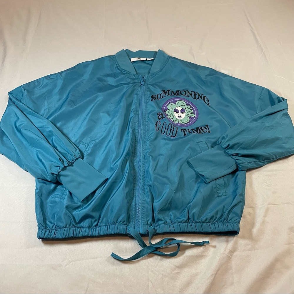Disney Haunted Mansion Madame Leota Bomber Jacket Teal Blue XS Windbreaker